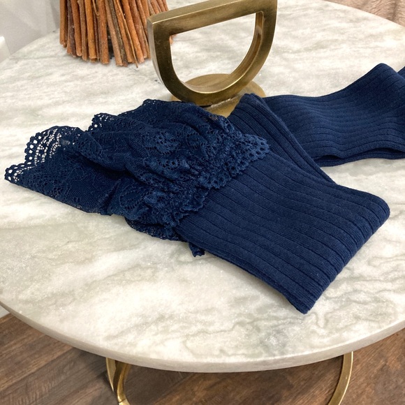 'All Laced Up' Blue Knee High Lace Ribbed Socks - Picture 4 of 8